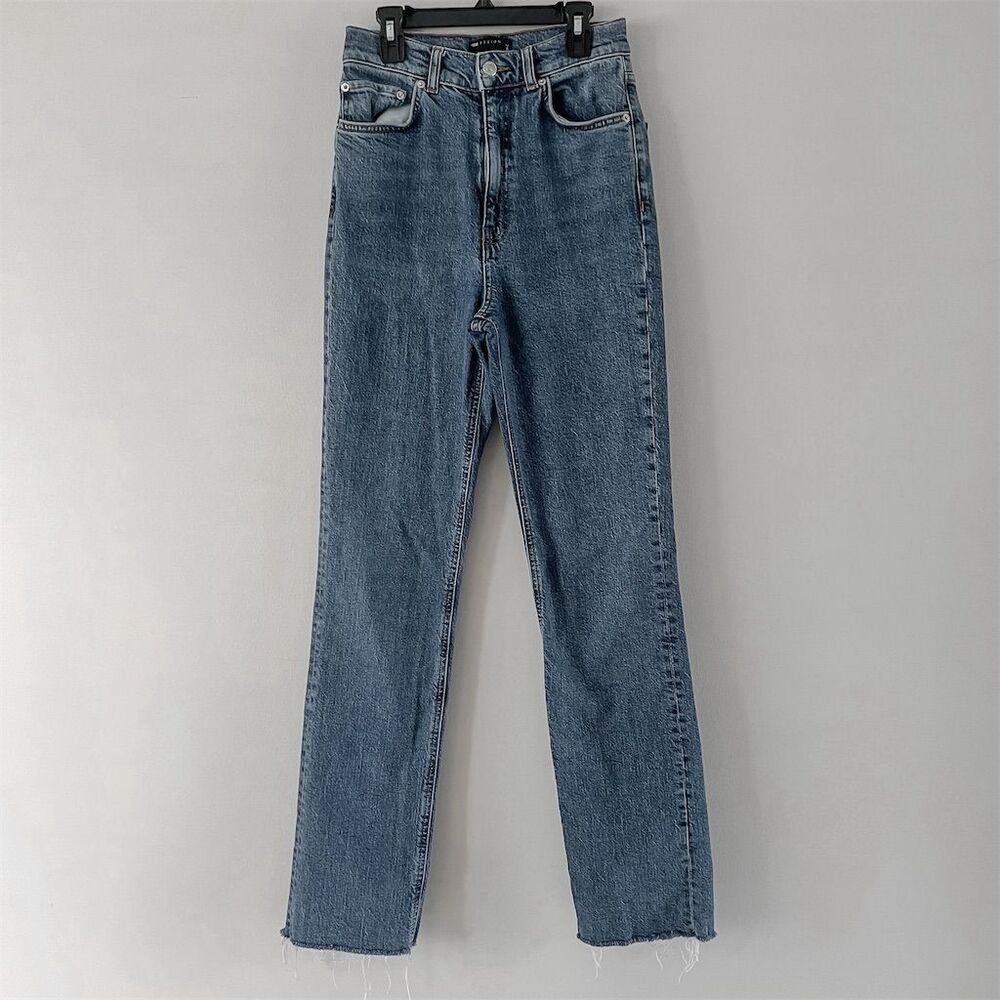 ASOS DESIGN Women's High Waist Straight Leg Jeans Blue Denim Size 28 Tall